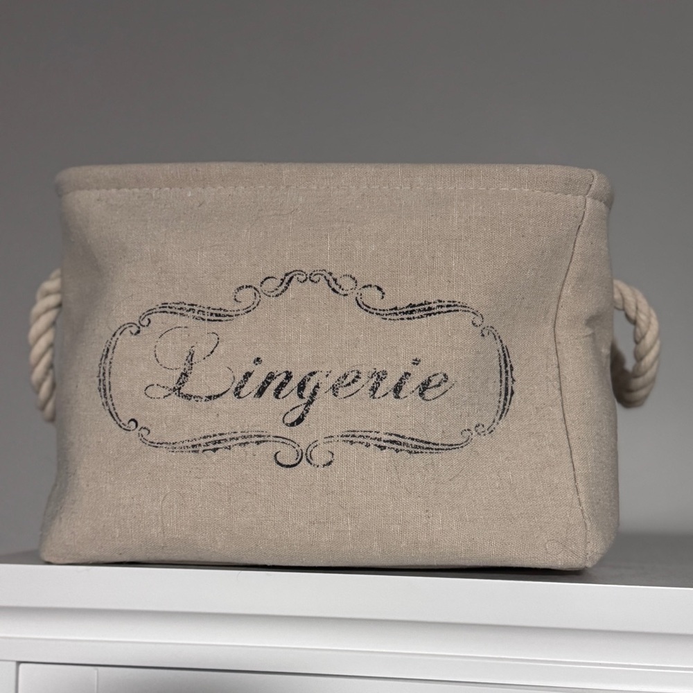 2/$20 🎀 Storage Basket 🧺 Beige Vintage Style “Lingerie” Design
